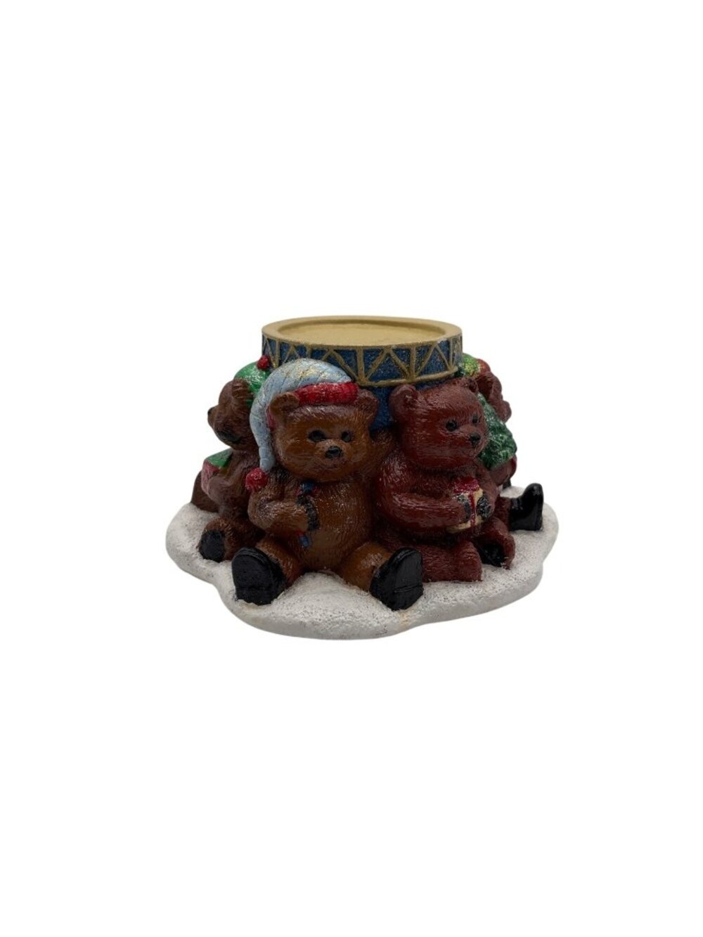 Vintage Handmade Christmas Bear Candle Holder With Hand-Painted Festive Design 4 - Picture 10 of 10